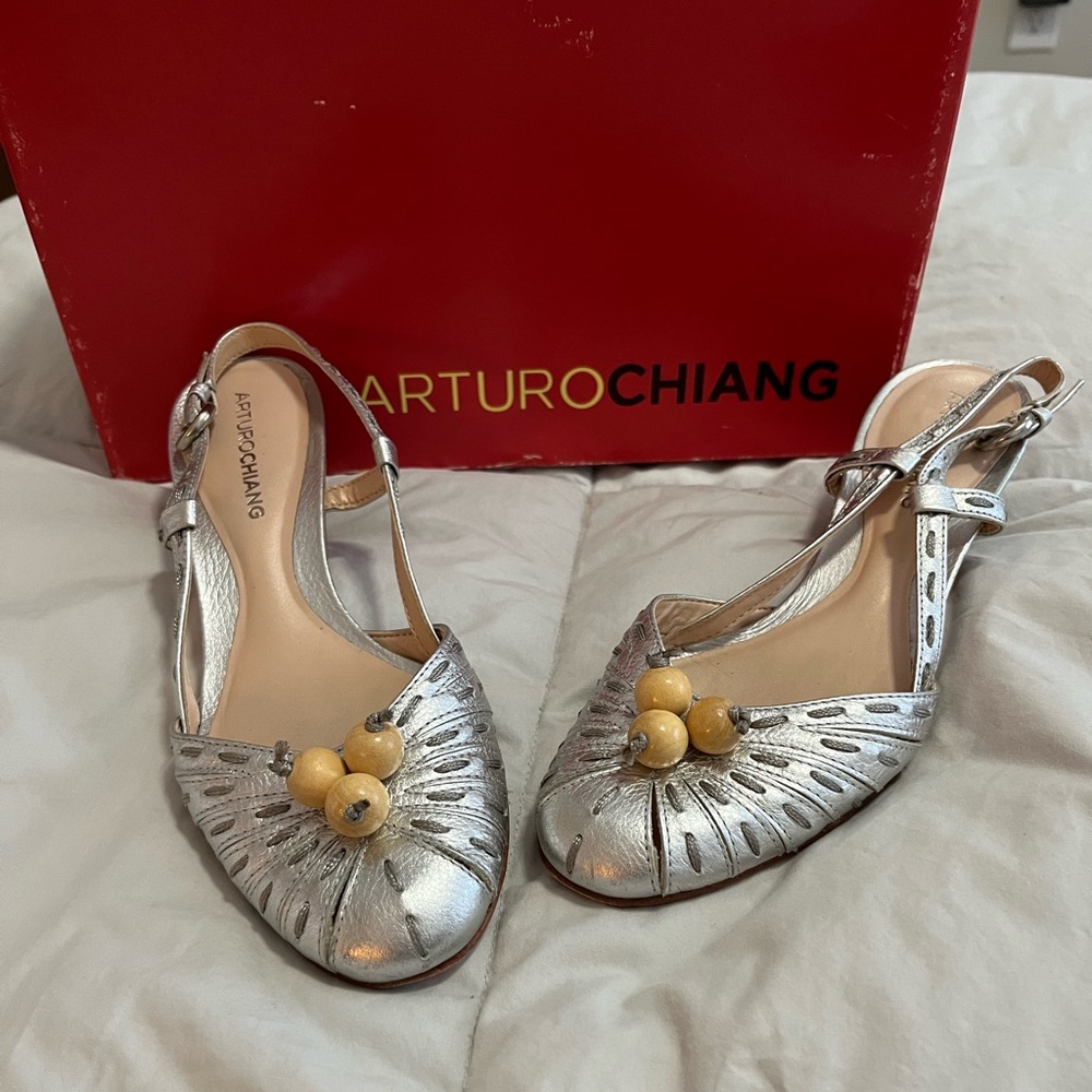 Silver slingbacks - tumbled leather